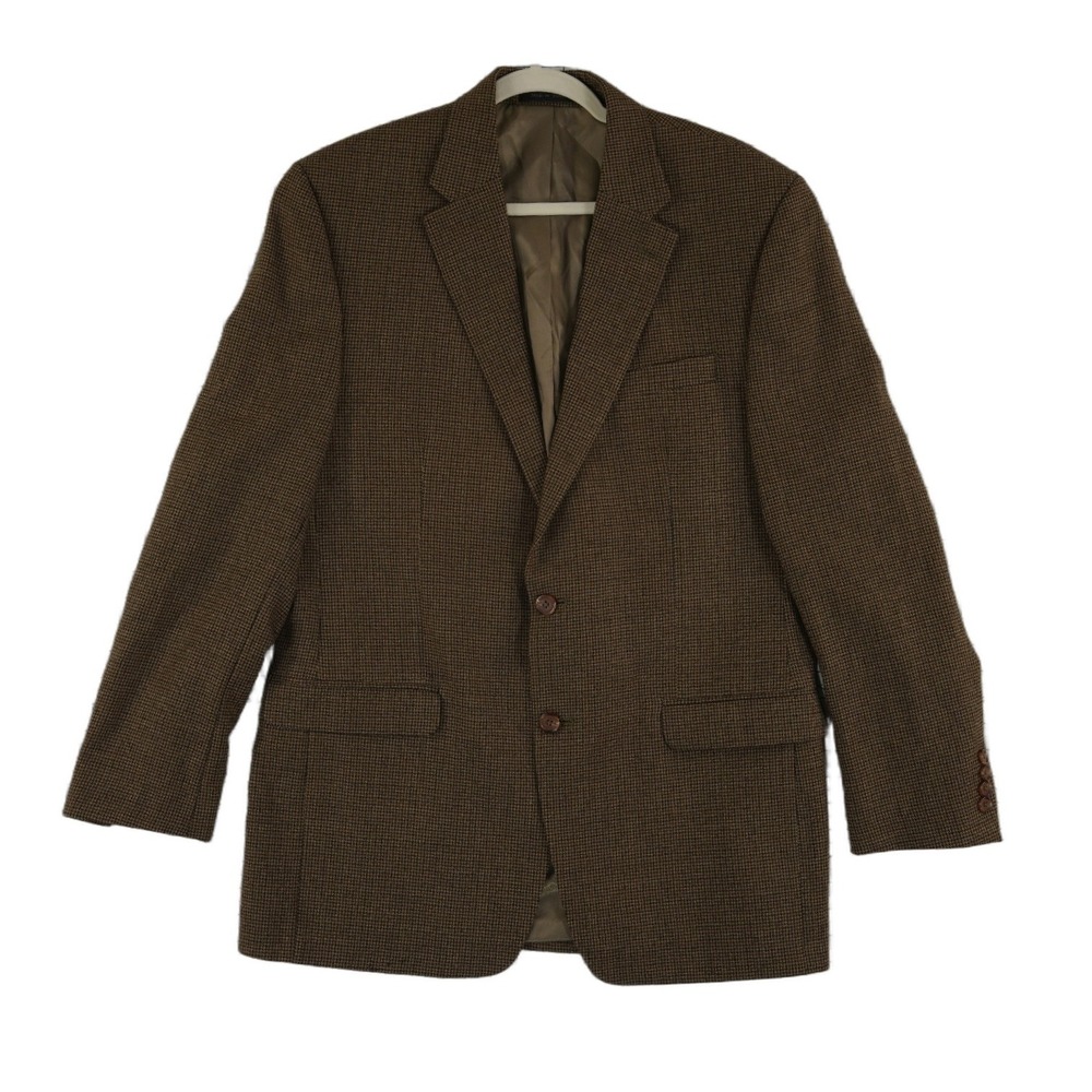 Lauren Ralph Lauren 100% Wool Blazer Men's Size 42L Brown Wool Houndstooth Tweed